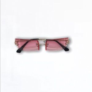 Rimless Rectangle Gold Pink Lens Glasses